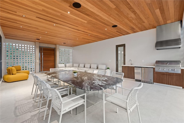 dining room with sink and wood ceiling