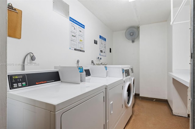 clothes washing area with washing machine and clothes dryer