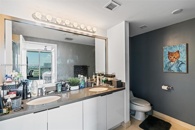 bathroom featuring vanity, tile patterned floors, and toilet