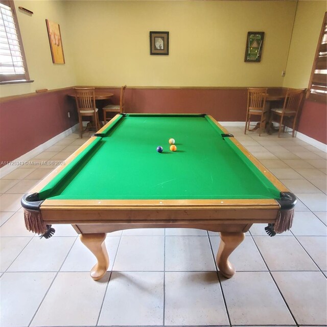 playroom featuring billiards and light tile patterned flooring