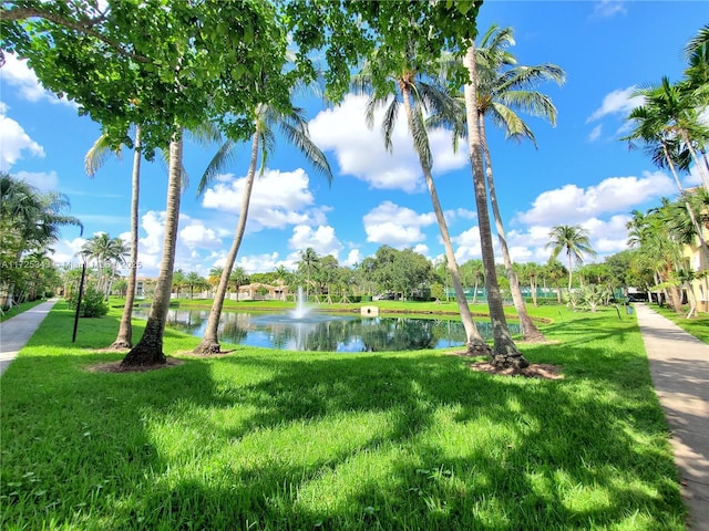view of home's community featuring a yard and a water view
