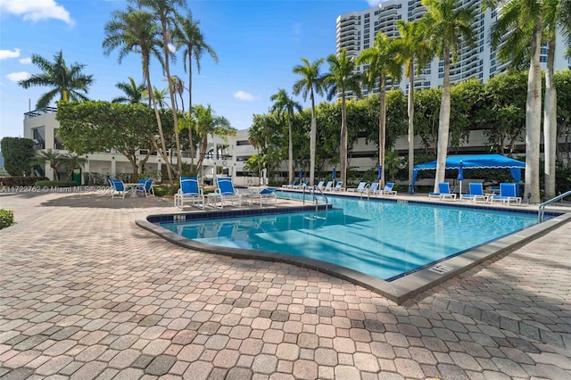 view of swimming pool with a patio area