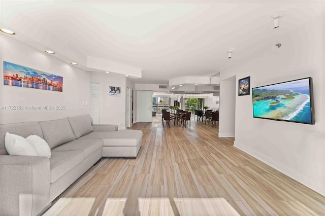 living room with light hardwood / wood-style flooring