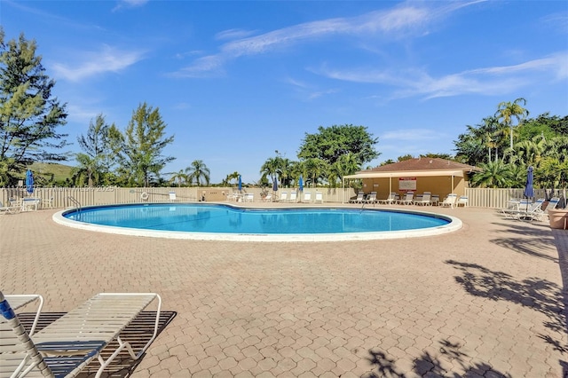 view of swimming pool with a patio area