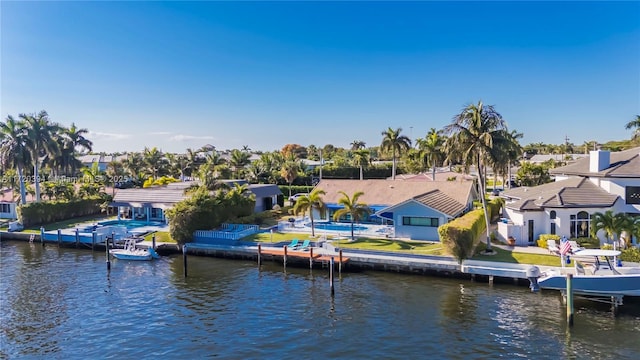 dock area with a water view