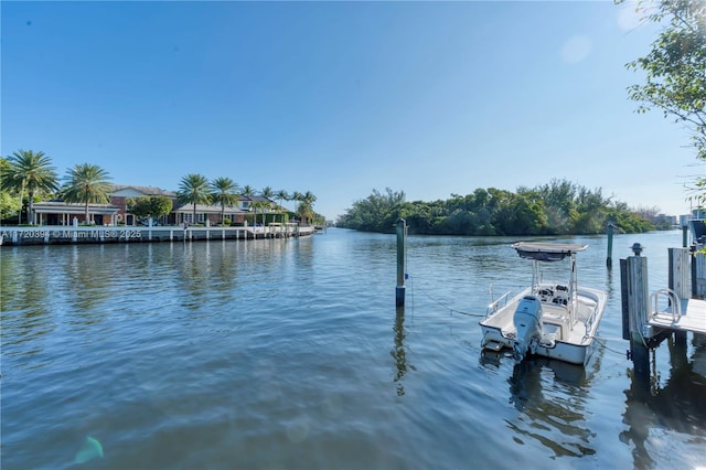 dock area with a water view