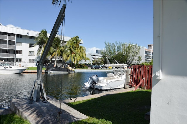 dock area with a water view