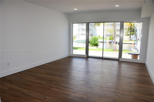 spare room with dark wood-type flooring and plenty of natural light