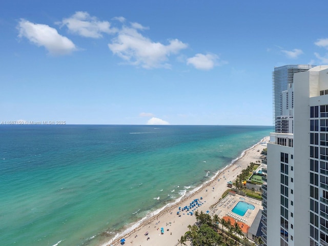 view of water feature with a view of the beach