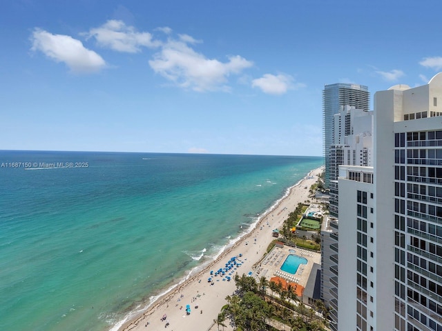 view of water feature with a view of the beach