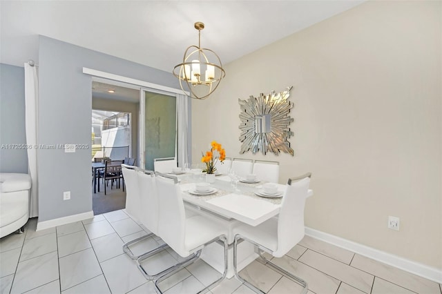 dining area featuring a chandelier