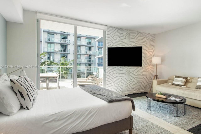 bedroom with a wall of windows