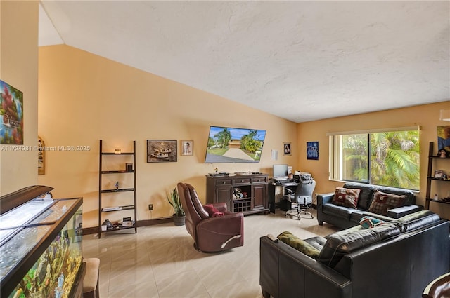 living room with lofted ceiling