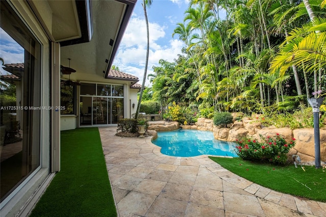 outdoor pool with a patio