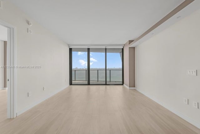 unfurnished room with light hardwood / wood-style floors and expansive windows