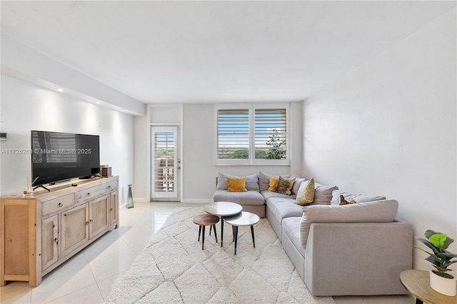 living room featuring light tile patterned floors