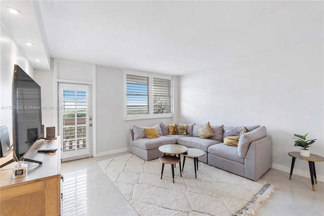 living room featuring light tile patterned floors