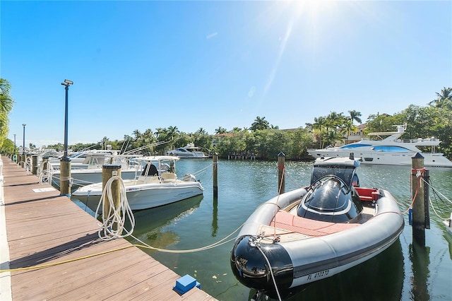 view of dock with a water view