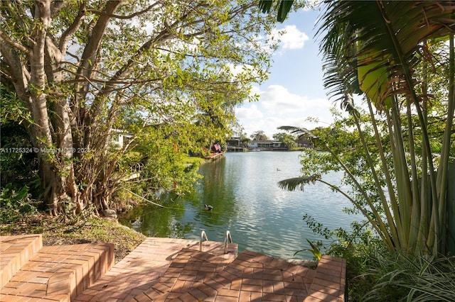 view of dock with a water view