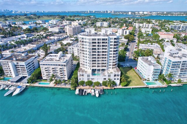 aerial view featuring a water view