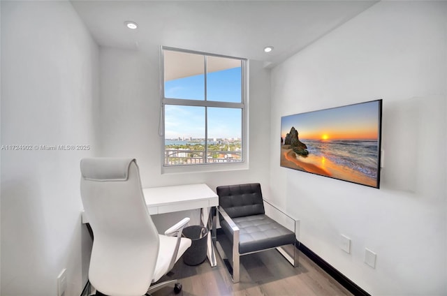 office area with hardwood / wood-style floors