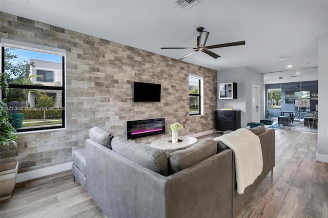 living room featuring ceiling fan