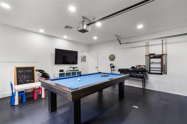 recreation room featuring concrete flooring and pool table