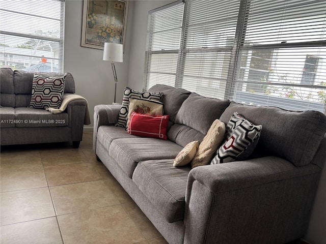 tiled living room featuring a healthy amount of sunlight