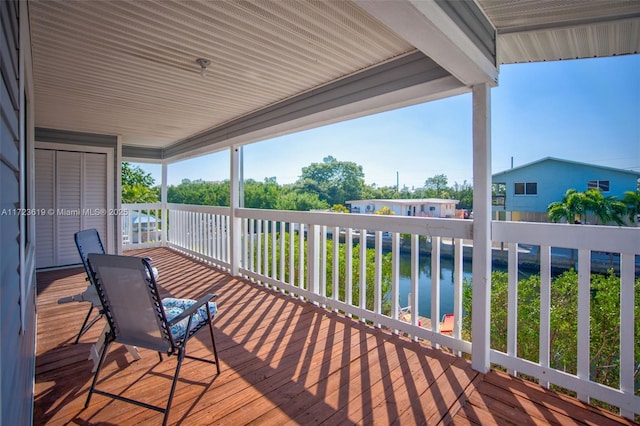 deck with a water view