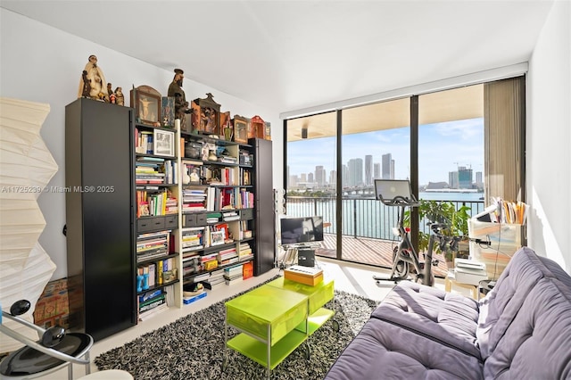 living room featuring floor to ceiling windows