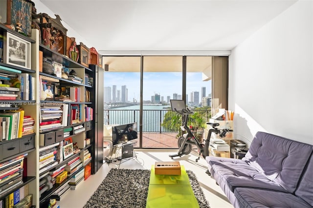 sitting room with expansive windows