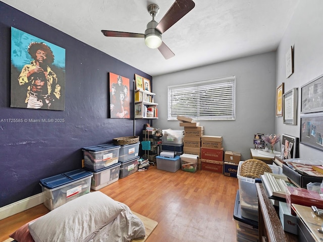 office area featuring ceiling fan and hardwood / wood-style flooring