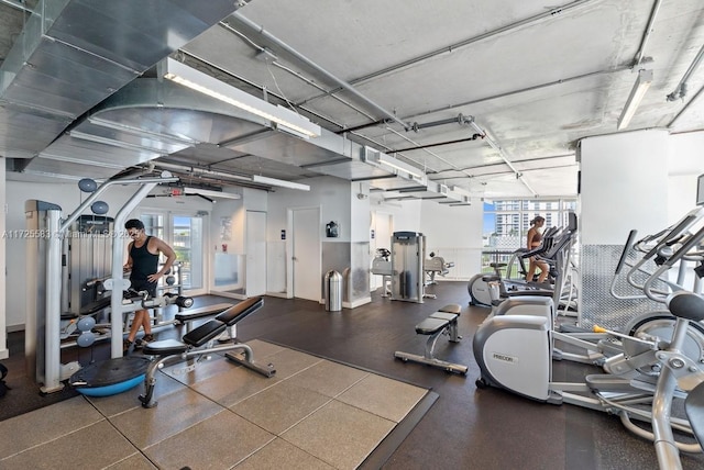 workout area featuring a wealth of natural light