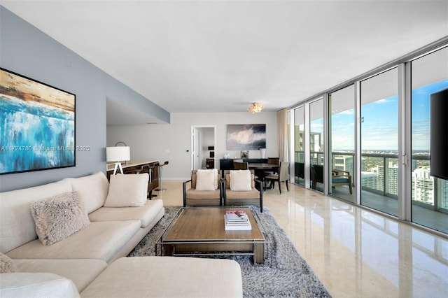 living room featuring expansive windows