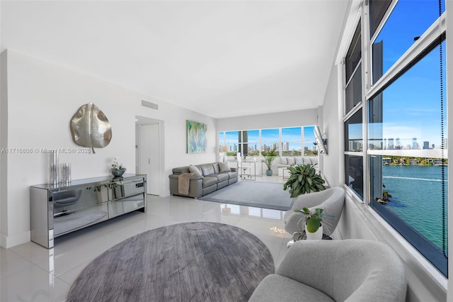 tiled living area with visible vents