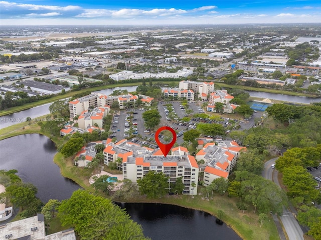 aerial view with a water view