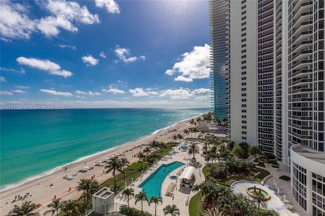 view of water feature featuring a beach view