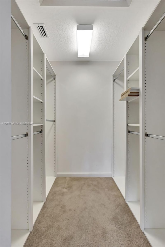 spacious closet featuring light carpet