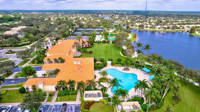 bird's eye view featuring a water view