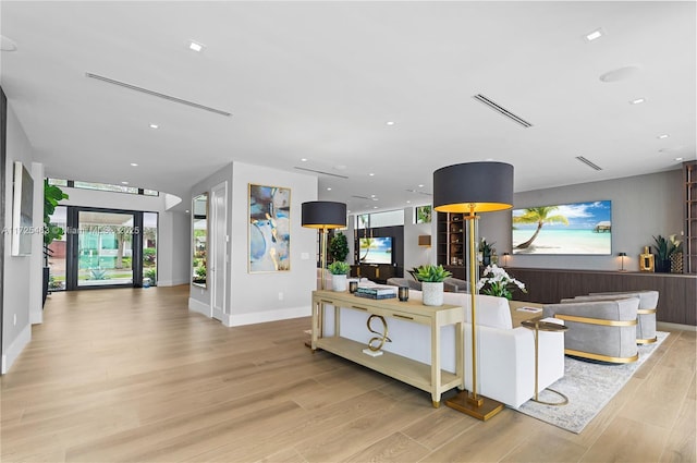 living room featuring light wood-type flooring