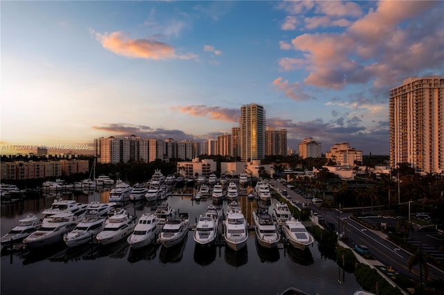 view of city with a water view