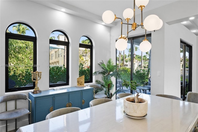 dining room with a chandelier