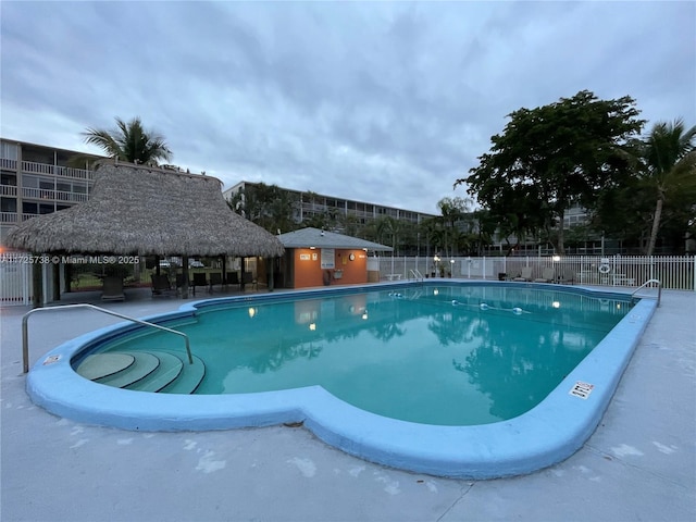 view of swimming pool featuring a gazebo