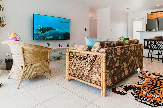 living room with light tile patterned floors