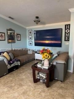 living room featuring ornamental molding