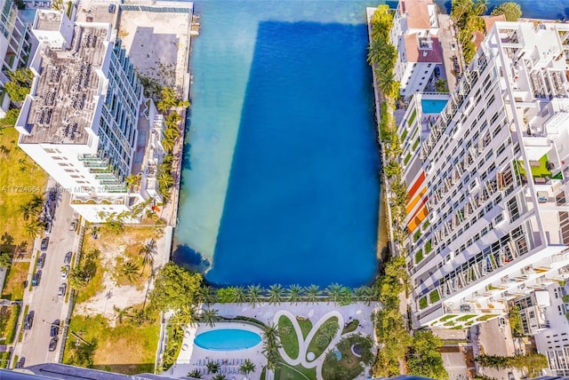 aerial view with a water view