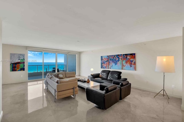 living room with a water view