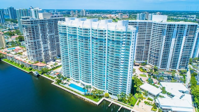 aerial view featuring a water view