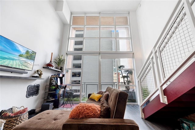 living room with hardwood / wood-style floors and a healthy amount of sunlight