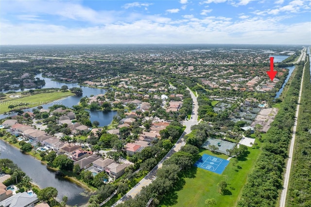 bird's eye view featuring a water view